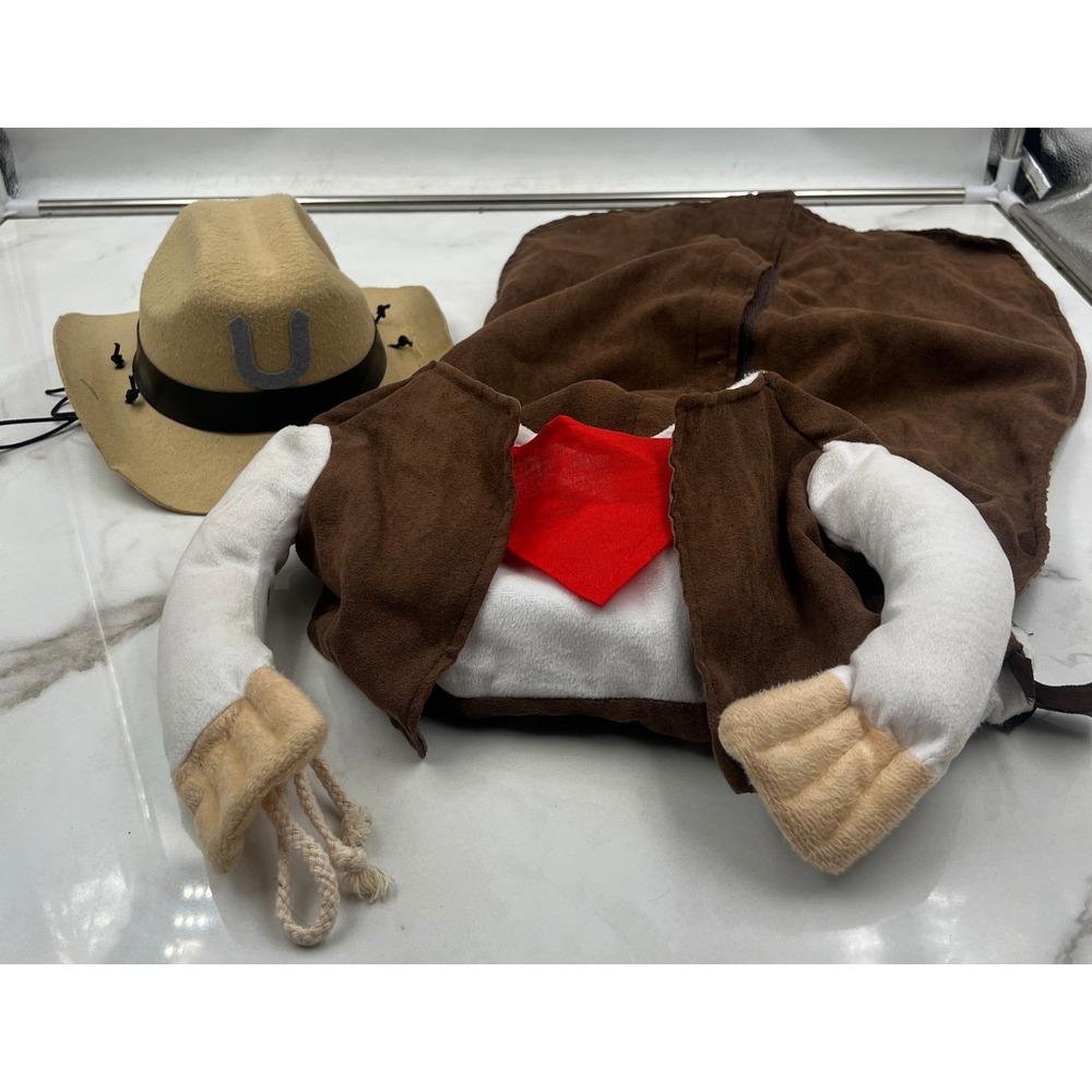 Witch Crafters Cowboy Pet Costume Brown Vest Red Bandana Tan Hat Size XL Pet XL